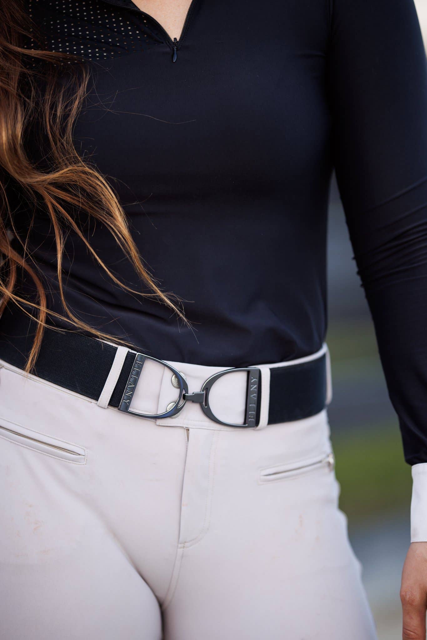 Ellany Elastic Belt - Black 2" Gunmetal Stirrup