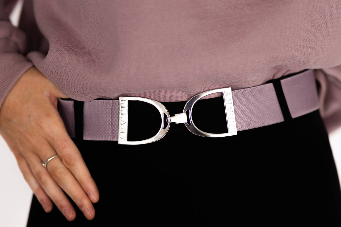 Ellany Elastic Belt - Lavender - 1.5" Silver Stirrup