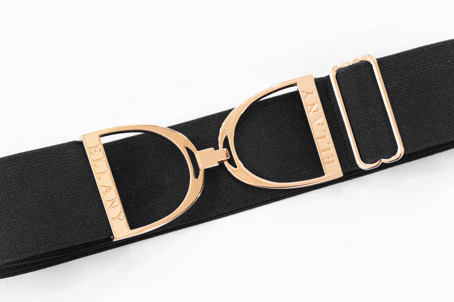 Ellany Elastic Belt - Black 2" Rose Gold Stirrup