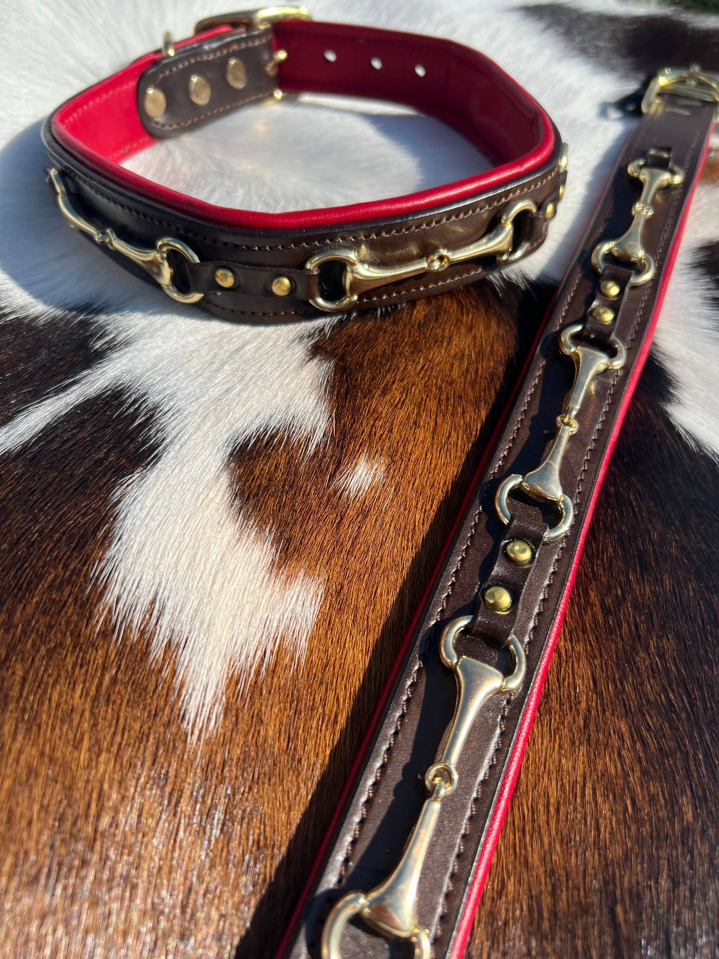 Snaffle Bit Padded Leather Dog Collar - Red