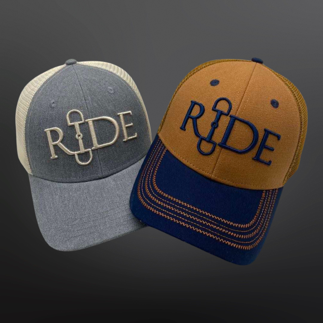 RIDE Equestrian Snaffle Bit Baseball SnapBack Cap Navy Brown