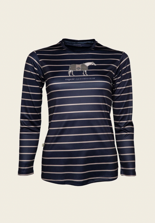 Espoir Lumiere Beige & Navy Stripe Long Sleeve T-Shirt