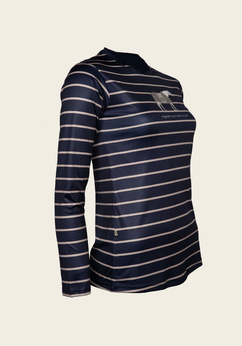Espoir Lumiere Beige & Navy Stripe Long Sleeve T-Shirt