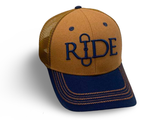 RIDE Equestrian Snaffle Bit Baseball SnapBack Cap Navy Brown